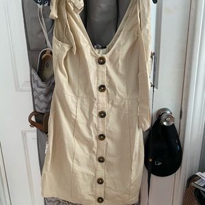 Stone button up tie strap detail shift dress